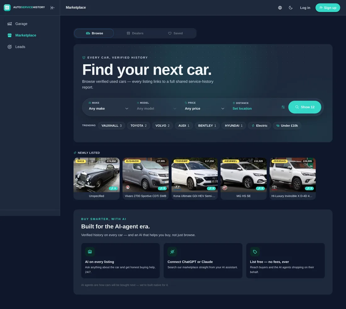 The marketplace browse view