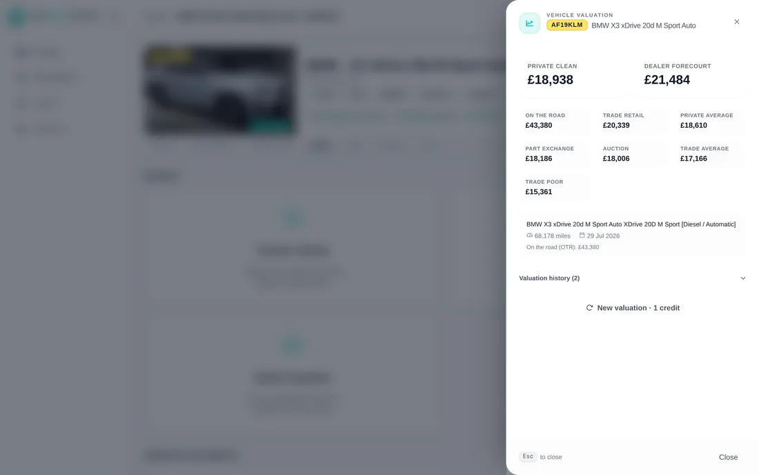 A vehicle valuation in the app